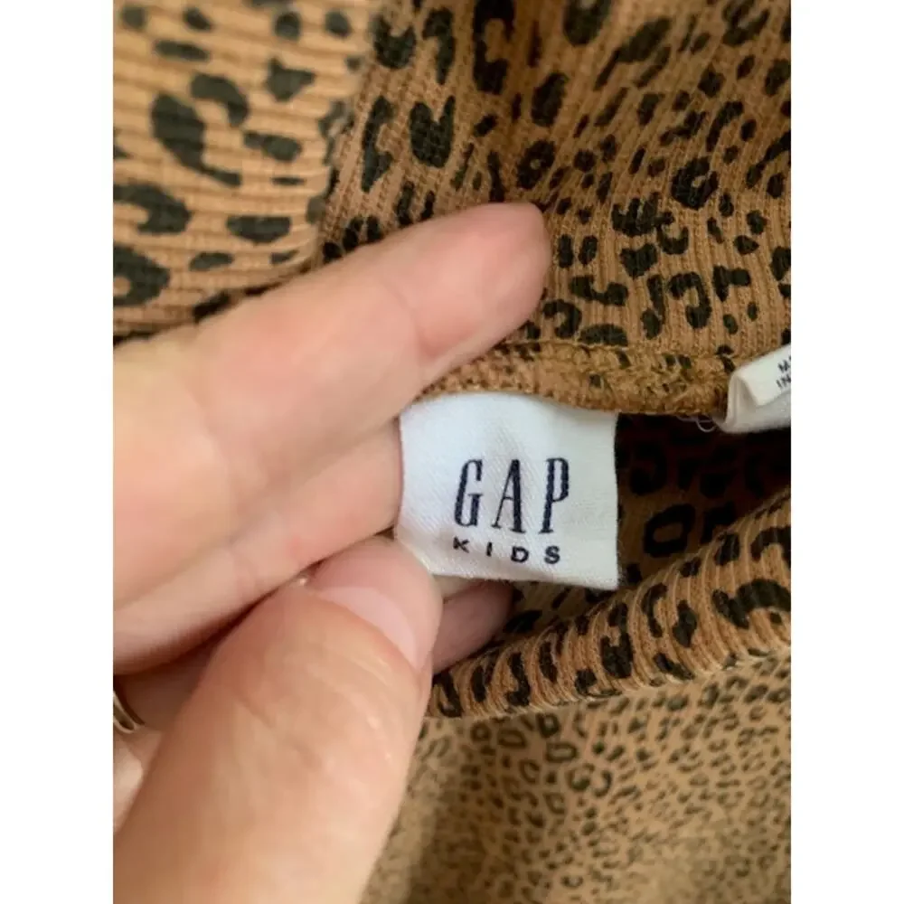 GAP-Kids-Short‎ Puff Sleeve-Mock Turtleneck-Leopard Print-Cotton Blend-Girls-L